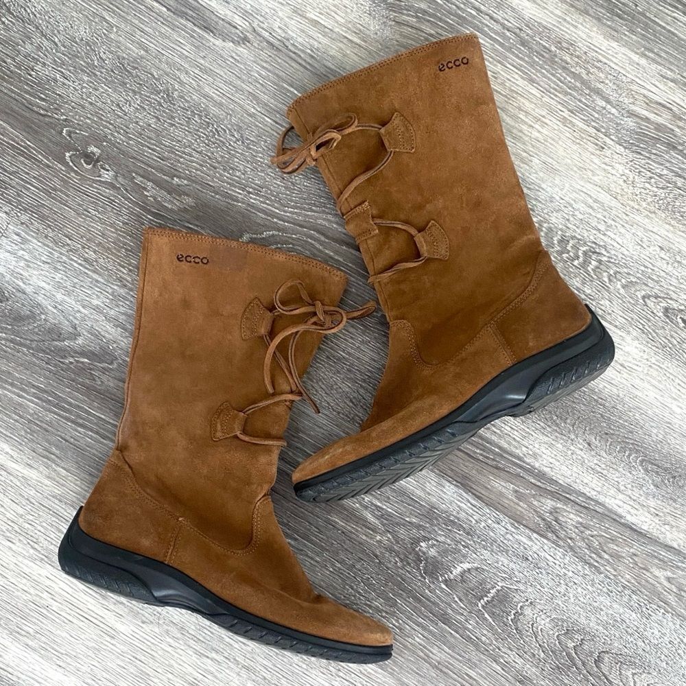 ECCO Women's Brown Suede Mid-Calf Lace-Up Boots Sz 40